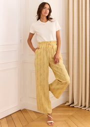 Pantalon vichy fleuri jaune
