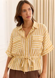 Blouse rayée jaune poches à rabats