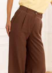 Pantalon chocolat taille haute pinces