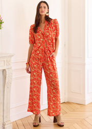 Pantalon rouge fleuri fluide