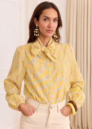Blouse carreaux jaune fleuri