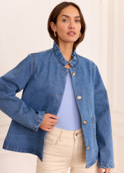 Veste denim col montant volanté
