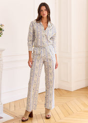Pantalon rayé fleuri bleu