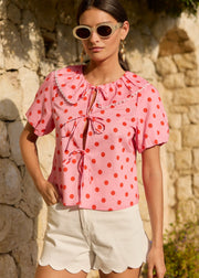 Top rose bonbon col Claudine dentelé