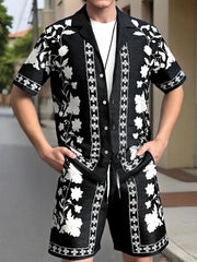 Ensemble chemise ethnique et short noir et blanc — vue portée de face