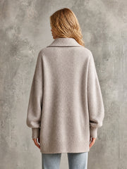 Pull beige grisé manches lanternes — vue portée de dos