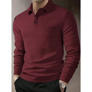 Polo maille manches longues bordeaux — vue portée de trois-quarts