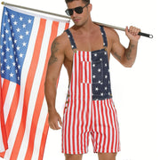 Combinaison short motif drapeau américain — vue portée avec lunettes de soleil, mât sur les épaules