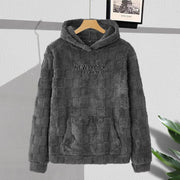 Sweat capuche damier gris foncé — pièce isolée sur cintre, vue de face