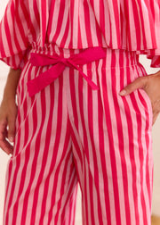 Pantalon rayé fuchsia volanté