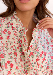 Chemise beige fleurie rose