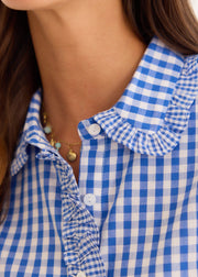 Chemise vichy bleu volantée
