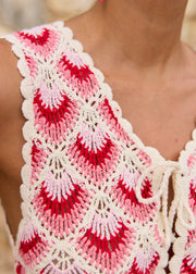 Gilet rouge rose crochet transparent