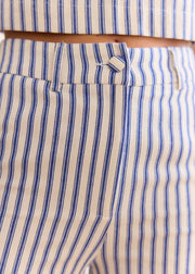 Pantalon rayé bleu et blanc taille haute