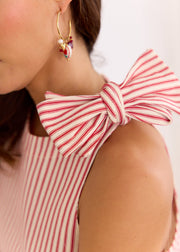 Robe rayée rouge nœud épaule