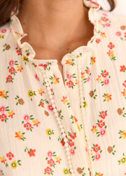 Blouse beige fleurie rose jaune