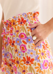 Pantalon fleuri viscose orange violet