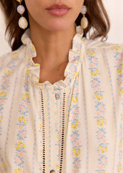 Chemise écrue fleurie jaune et rose