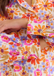 Chemise fleurie asymétrique orange violet