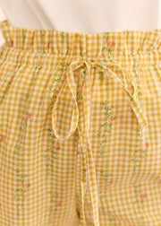 Pantalon vichy fleuri jaune