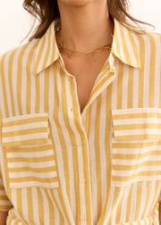 Blouse rayée jaune poches à rabats