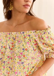 Blouse fleurie jaune épaules dénudées