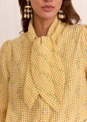 Blouse carreaux jaune fleuri