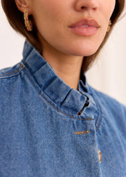 Veste denim col montant volanté