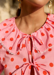 Top rose bonbon col Claudine dentelé