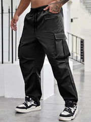 Pantalon cargo zippé noir, vue portée de face
