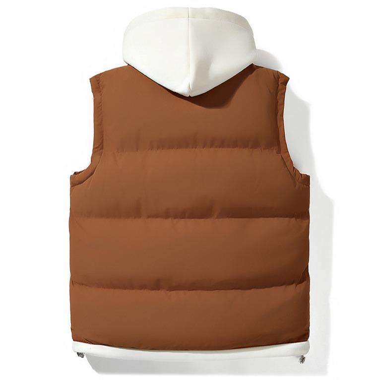 Gilet matelassé à capuche marron, vue de dos