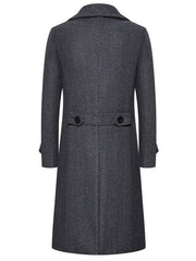 Manteau croisé à larges revers gris — pièce isolée, vue de dos