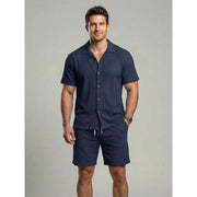 Ensemble top ajouré short bleu marine — vue portée en pied, de face