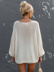 Pull ajouré à manches lanternes crème — vue portée de dos