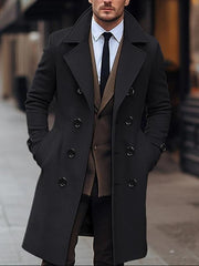 Manteau croisé à larges revers noir — vue portée de face