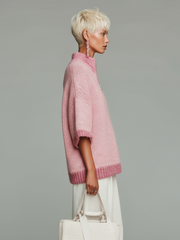 Pull zippé à manches courtes rose — vue portée de profil