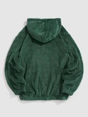 Sweat à capuche motif ourson vert foncé — pièce isolée, vue de dos