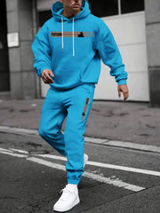 Ensemble sweat capuche graphisme arbre bleu vif — vue portée en marche