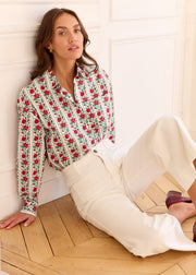 Chemise crème à fleurs rouges et vertes
