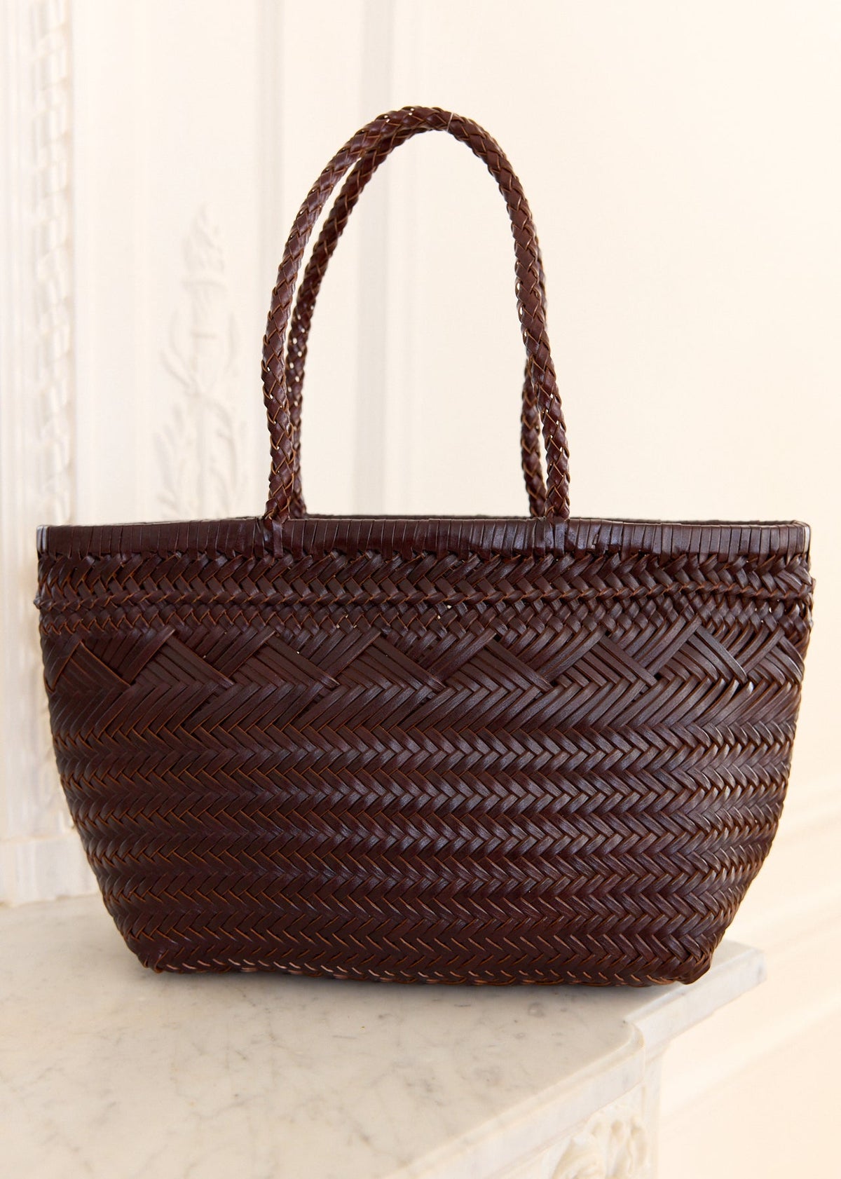 Sac tressé cuir végétal marron