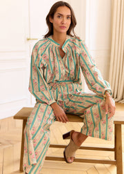 Pantalon vert rayé fleuri
