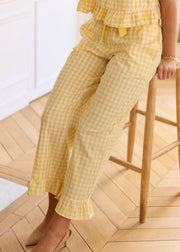 Pantalon vichy jaune volanté
