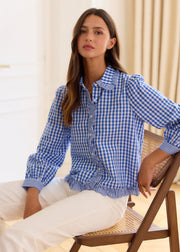 Chemise vichy bleu volantée