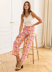 Pantalon fleuri viscose orange violet