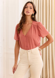 Blouse vieux rose fronces épaules