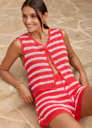 Gilet rouge crochet ajouré