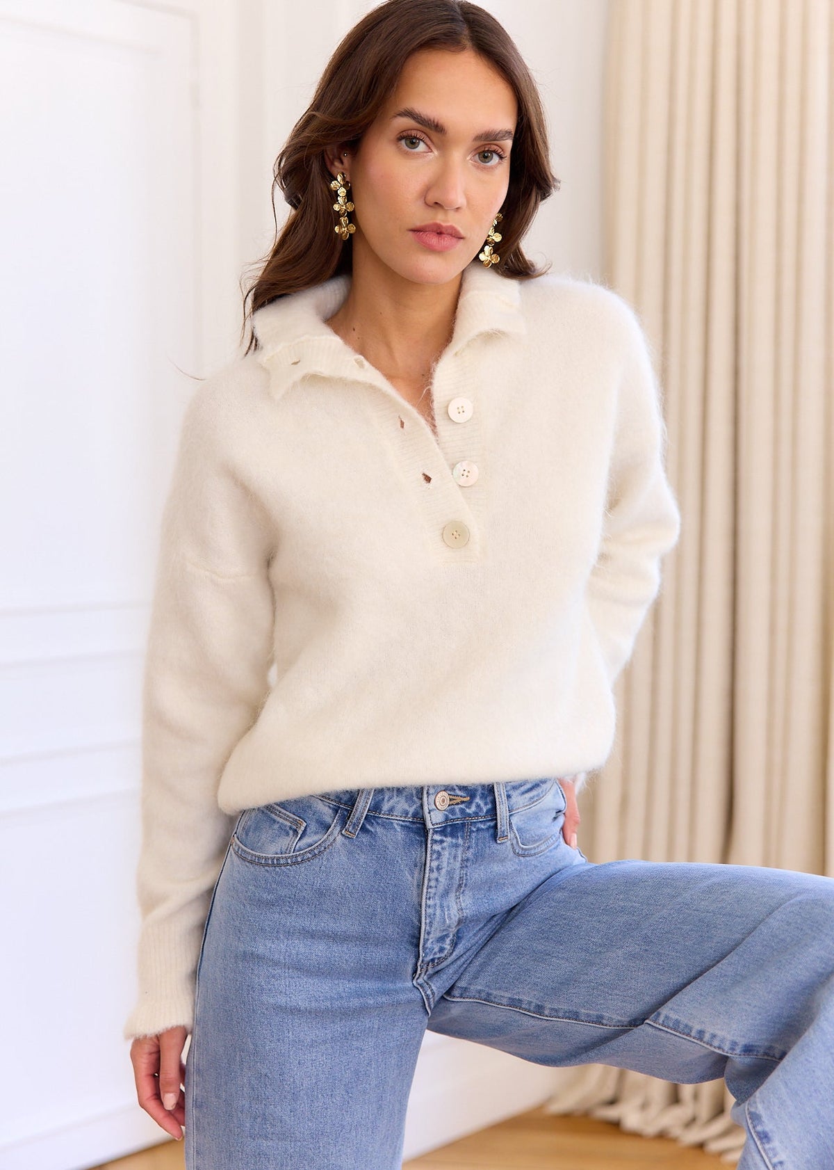 Pull écru Morgane — vue portée de trois-quarts