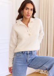 Pull écru Morgane — vue portée de trois-quarts