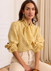 Blouse carreaux jaune fleuri