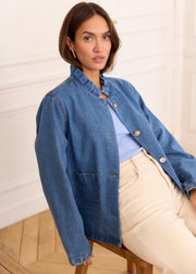 Veste denim col montant volanté